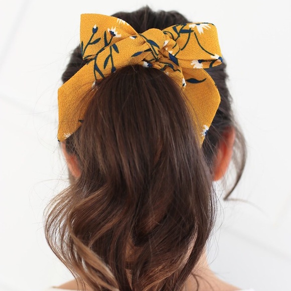 Yellow Scrunchie |  Detachable Ribbon | Hair Bow - Picture 4 of 4
